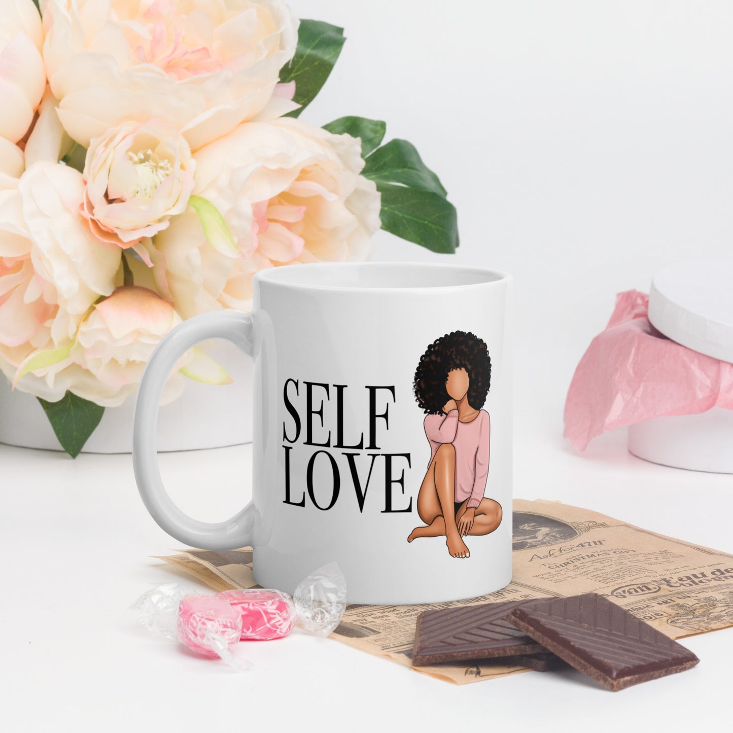 Self Love White glossy mug