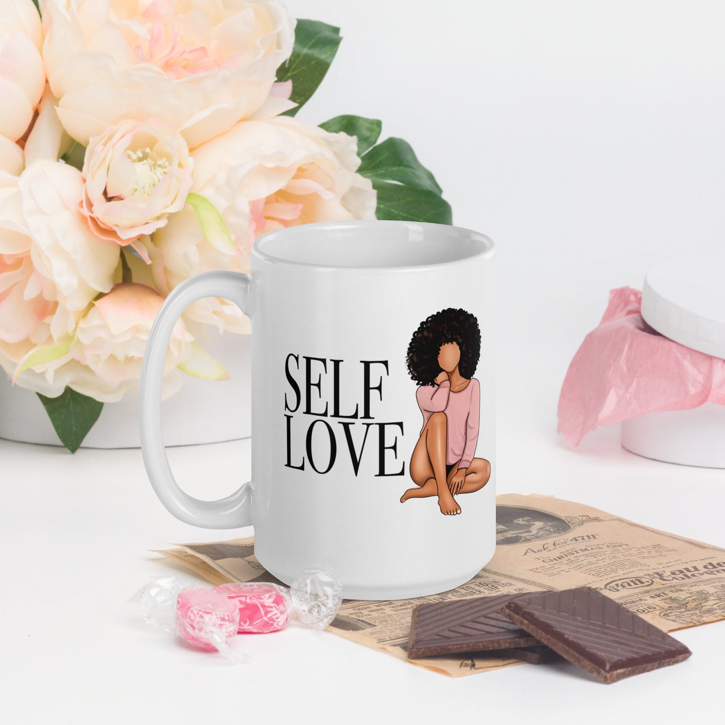 Self Love White glossy mug