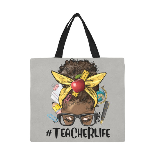 Afro_Messy_Bun_Teacher_Life_grey All Over Print Canvas Tote Bag(Model1699)(Large)