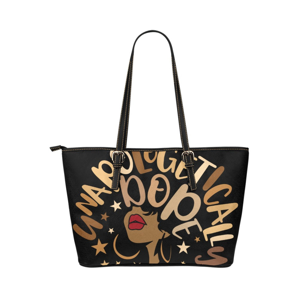 unapologetically dope-black Leather Tote Bag (Model 1651) (Big)