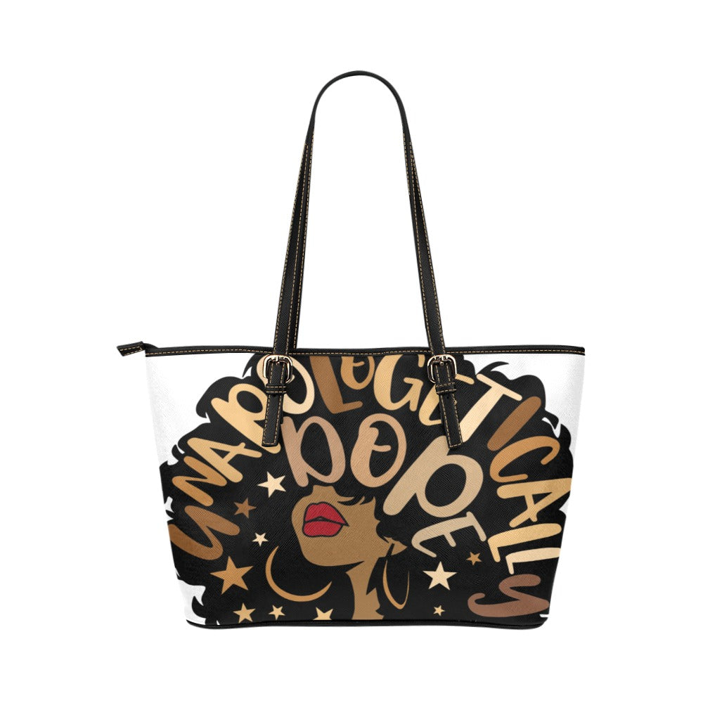 unapologetically dope-white Leather Tote Bag (Model 1651) (Big)