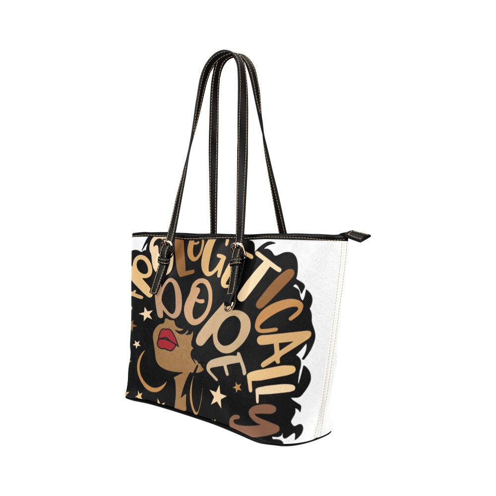 unapologetically dope-white Leather Tote Bag (Model 1651) (Big)