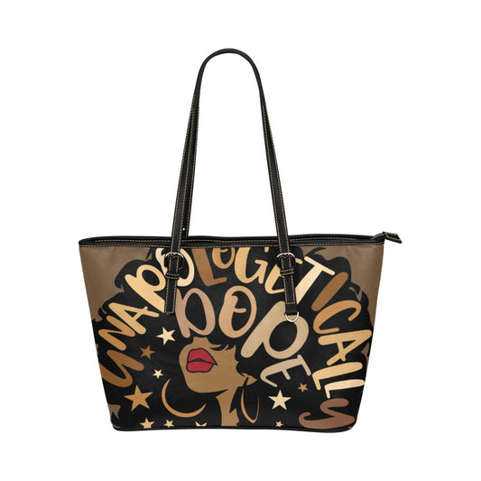 unapologetically dope-brown Leather Tote Bag (Model 1651) (Big)