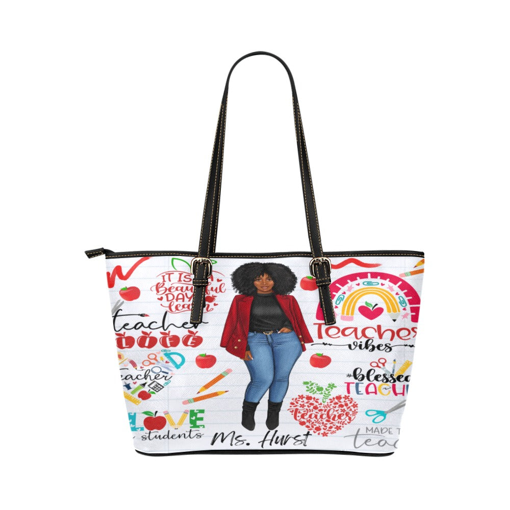 Teacher grafitti Leather Tote Bag (Model 1651) (Big)