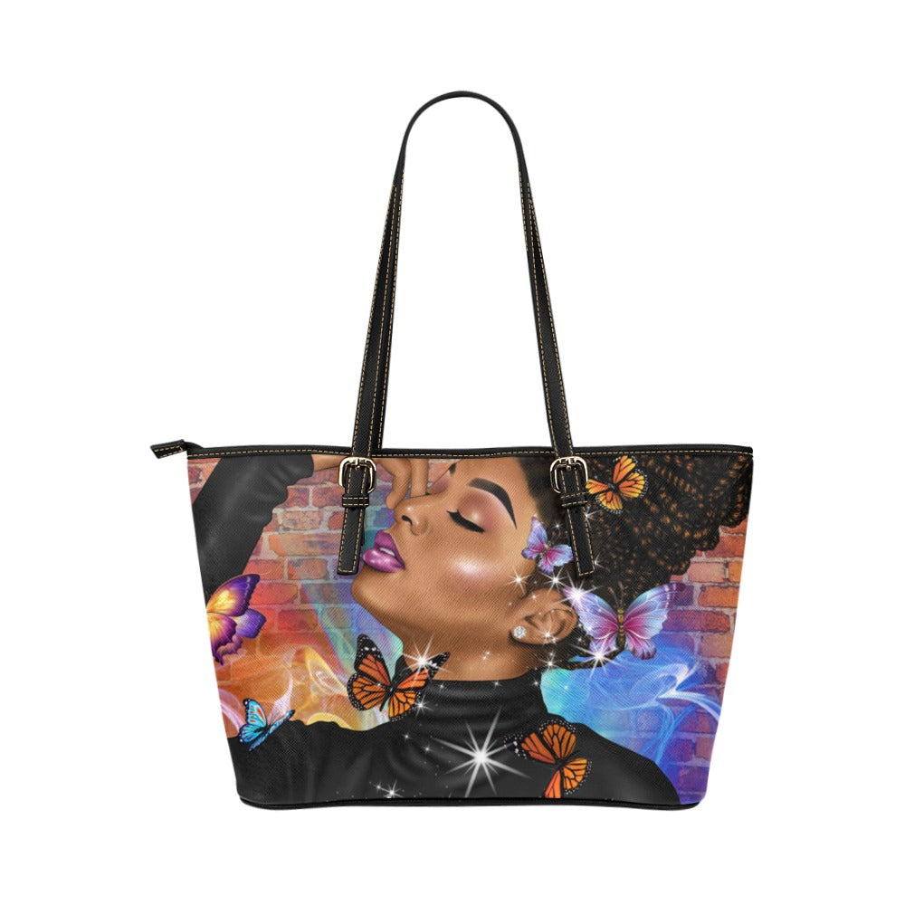 soul vibes2 Leather Tote Bag (Model 1651) (Big)