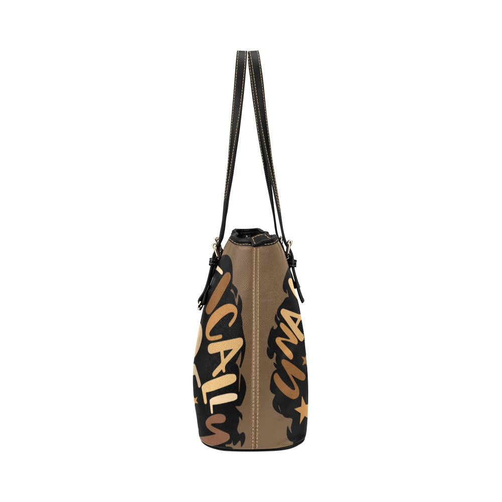 unapologetically dope-brown Leather Tote Bag (Model 1651) (Big)