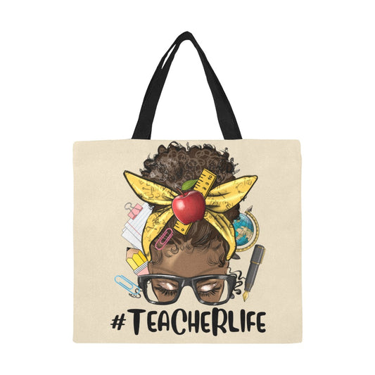 Afro_Messy_Bun_Teacher_Life_ All Over Print Canvas Tote Bag(Model1699)(Large)