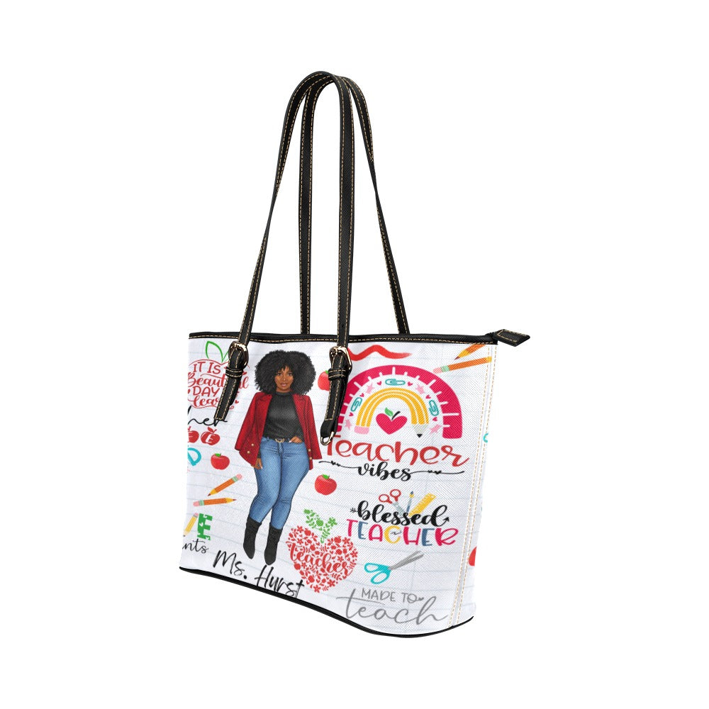 Teacher grafitti Leather Tote Bag (Model 1651) (Big)