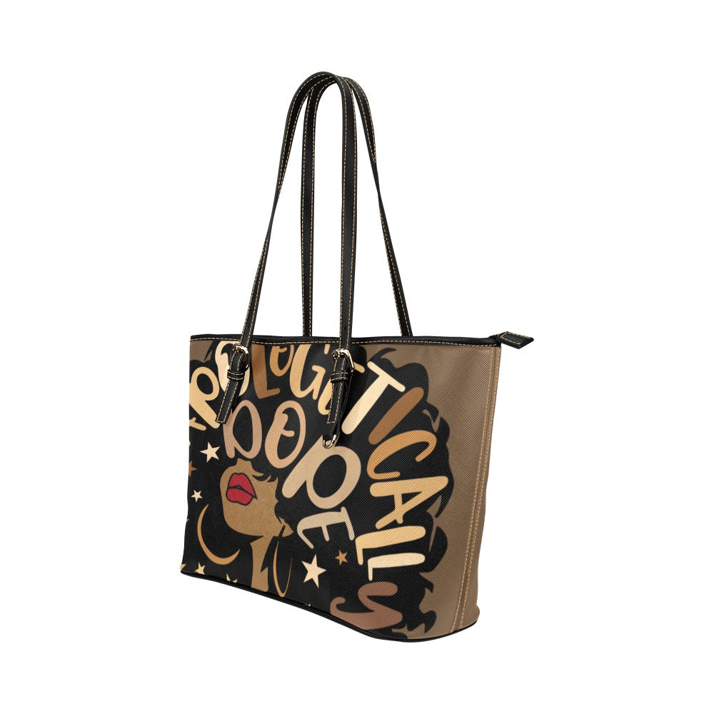 unapologetically dope-brown Leather Tote Bag (Model 1651) (Big)