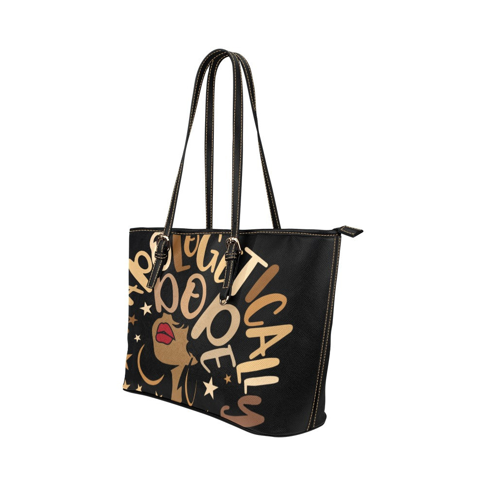 unapologetically dope-black Leather Tote Bag (Model 1651) (Big)