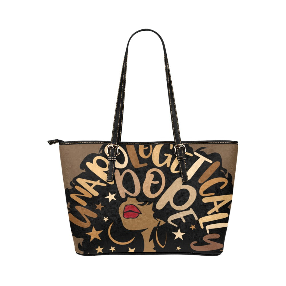 unapologetically dope-brown Leather Tote Bag (Model 1651) (Big)